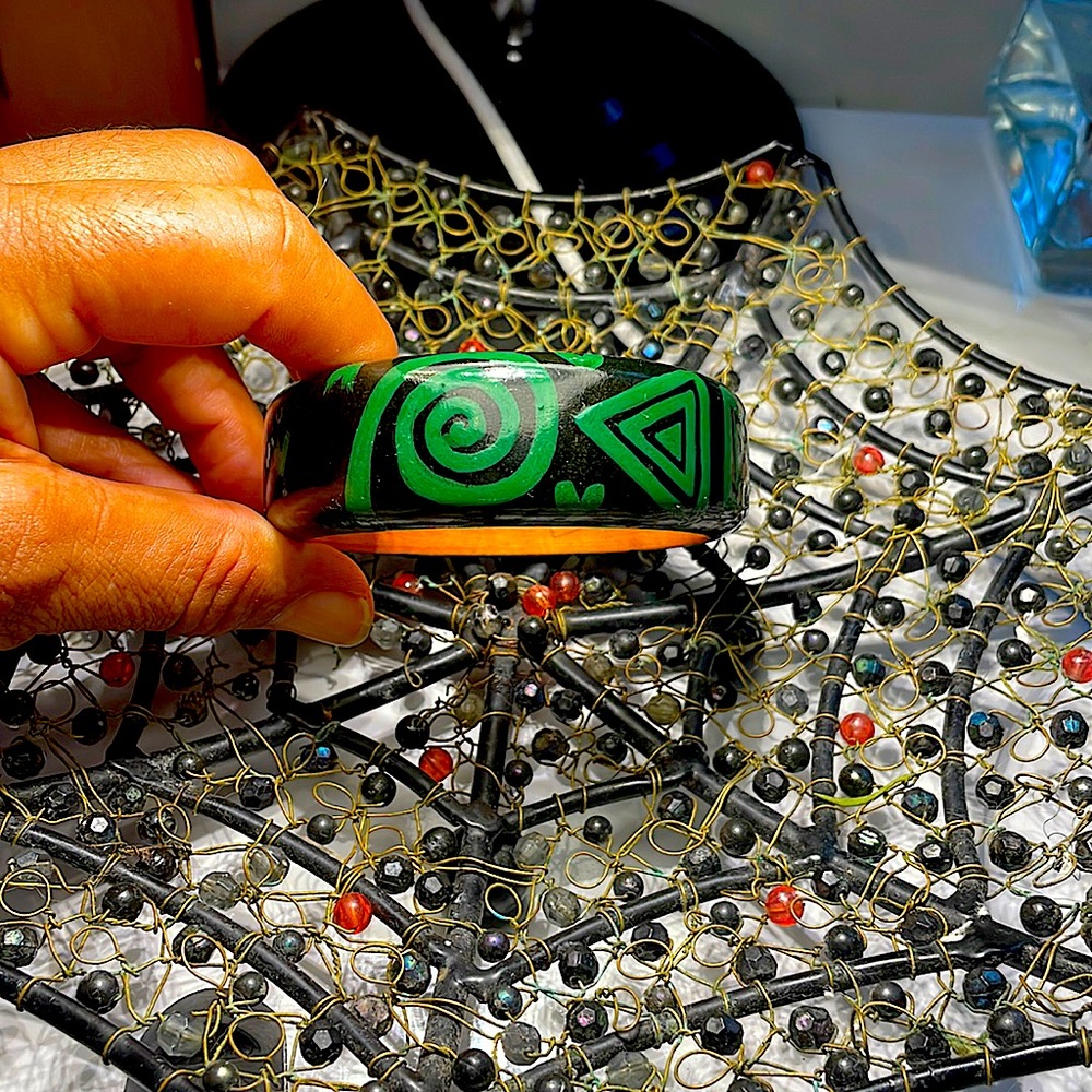 Bangle Greenish With Orange Inside. Very unique design